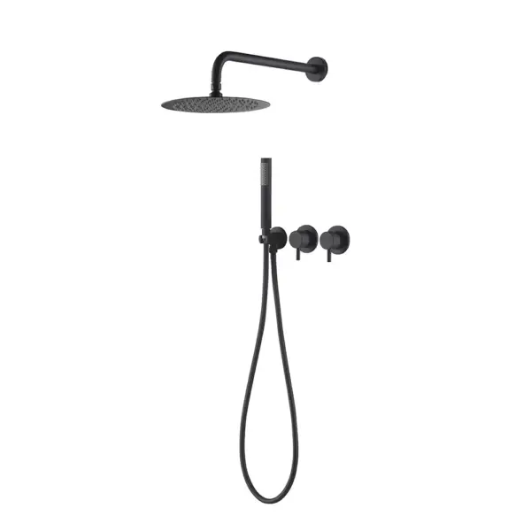 250mm Wall-Mounted Round Black Shower Set 2-Function with Hand Shower - Image 6