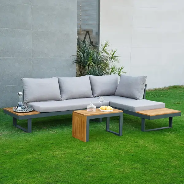 3-Pieces Sectional Outdoor Sofa Set with Cushion Back and Side Table - Image 3