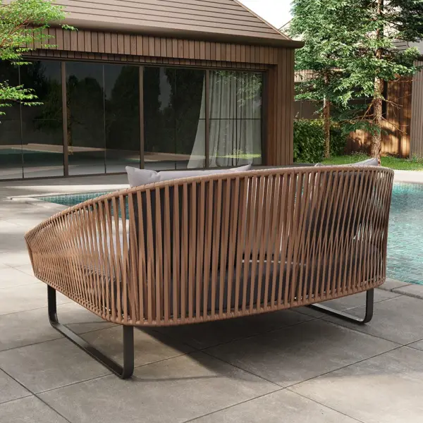 63" Rattan Outdoor Daybed with Grey Cushion Pillow Aluminum Frame - Image 3