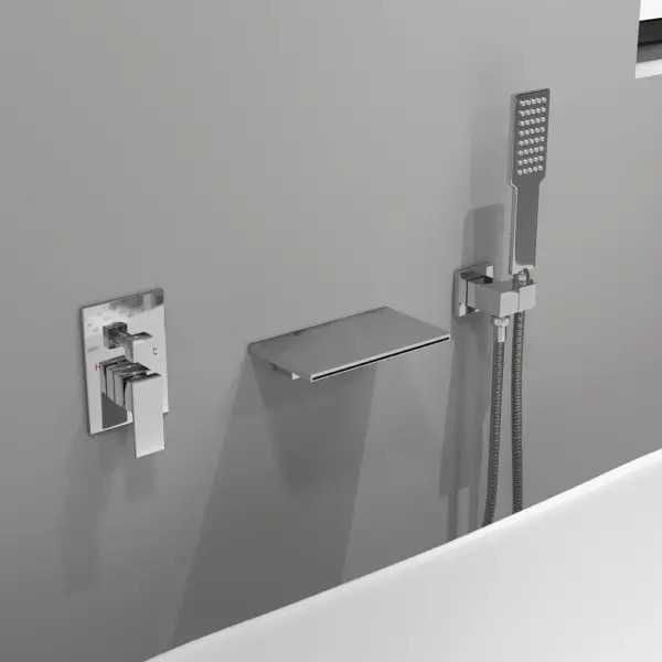 Wall Mount Bath Tap Solid Brass Single Lever Handle in Chrome - Image 4