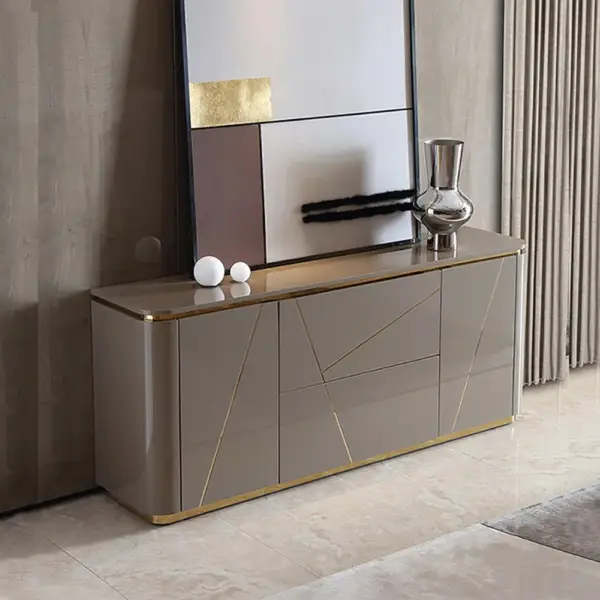 Janice Grey Sideboard Buffet with Drawer & Shelves Gold Sideboard Cabinet - Image 2