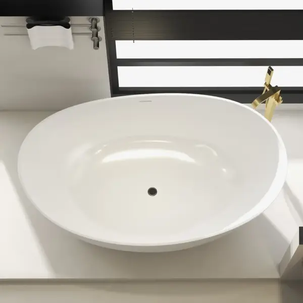 1785mm Contemporary Oval Freestanding Stone Resin Soaking Bath in Glossy White - Image 8