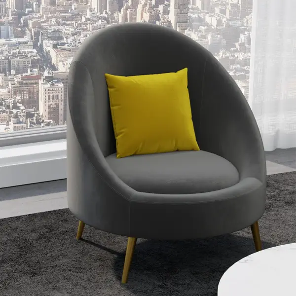 Grey Velvet Upholstered Curved Sofa Living Room Set of 3 with Pillows Chairs & 3-seater - Image 5