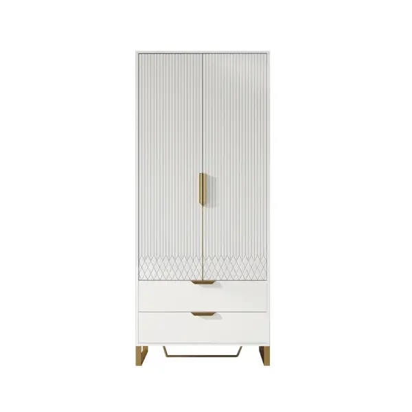 Aro Modern White Tall Wardrobe with Storage Bedroom Clothing Armoire - Image 15