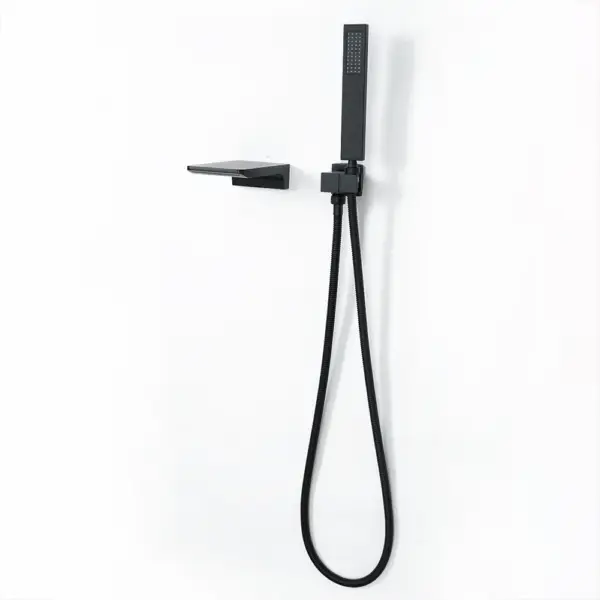 Wall Mounted Waterfall Bath Filler Mixer Tap Matte Black with Hand Shower - Image 9