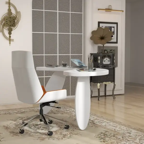 1400mm Modern White Curved Desk Wooden Home Office Desk with 3 Oval Legs - Image 5