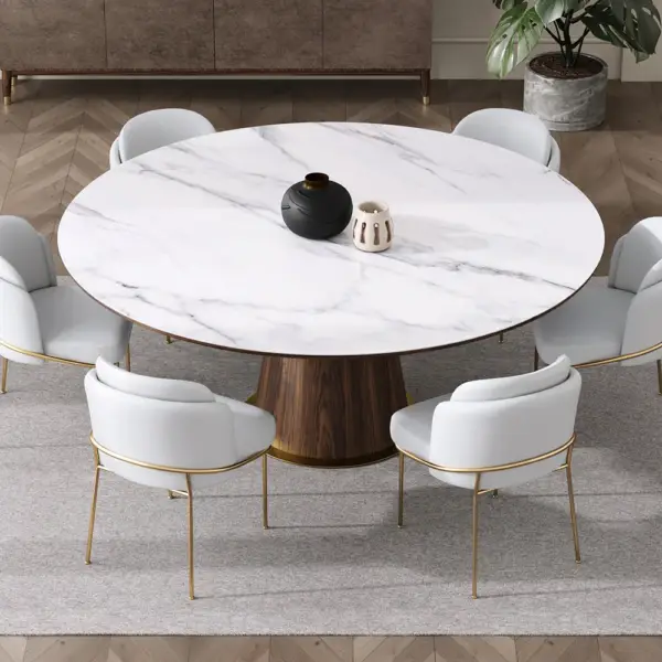 Mid-Century Modern 7 Piece Dining Room Sets 1200mm Round Dining Table White 6 Chairs - Image 2