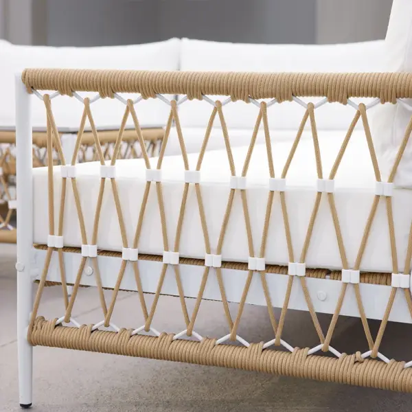 Ropipe 4 Pieces L Shape Woven Rope Outdoor Sectional Sofa Set in Khaki & White For 5 - Image 6