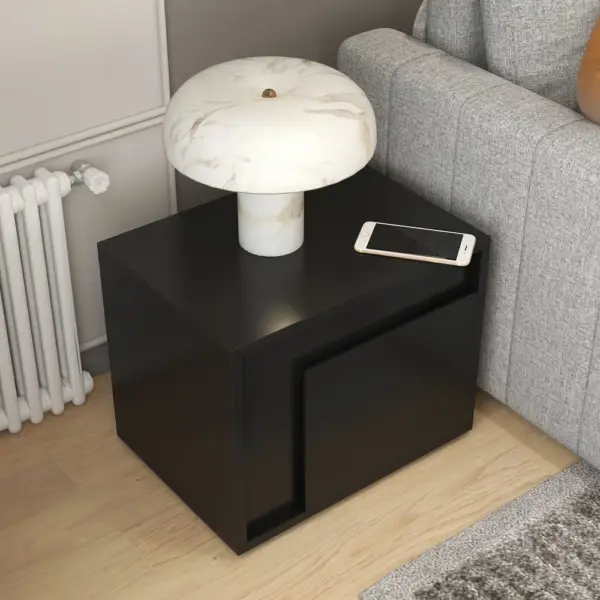 Modern Black Rectangle Nightstand with 2 Drawers - Image 2