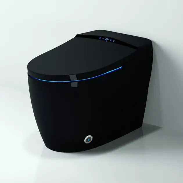 One-Piece Elongated Black Smart Toilet Automatic Toilet Self-Clean Horizontal Outlet