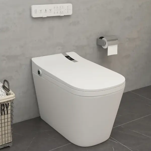 White Smart Toilet One-Piece Square with Intelligent Automatic Cover and Remote Control - Image 2