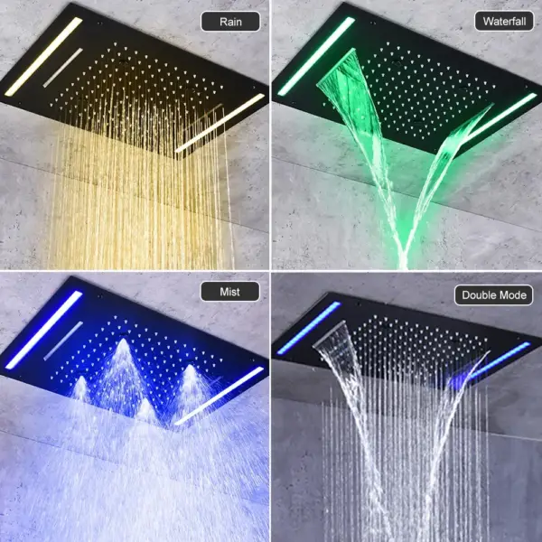 Wall-Mounted 500mm Shower Set Rainfall 4 Functions Thermostatic in Matte Black - Image 12
