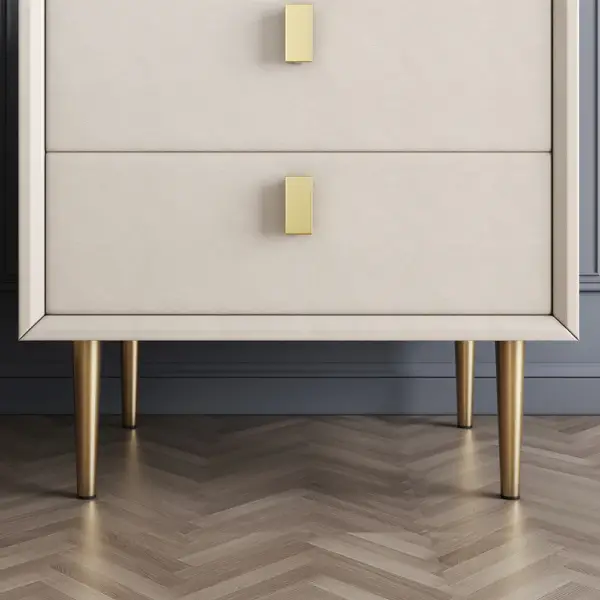 Nightstand Set of Two Modern PU Leather Bedside Table with 2 Drawers & Gold Metal Legs - Image 6
