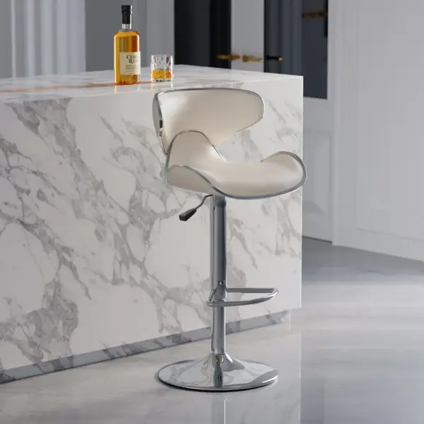 Bar Height Bar Stool White PU Leather Upholstery 810mm Bar Chair with Backrest - Image 4