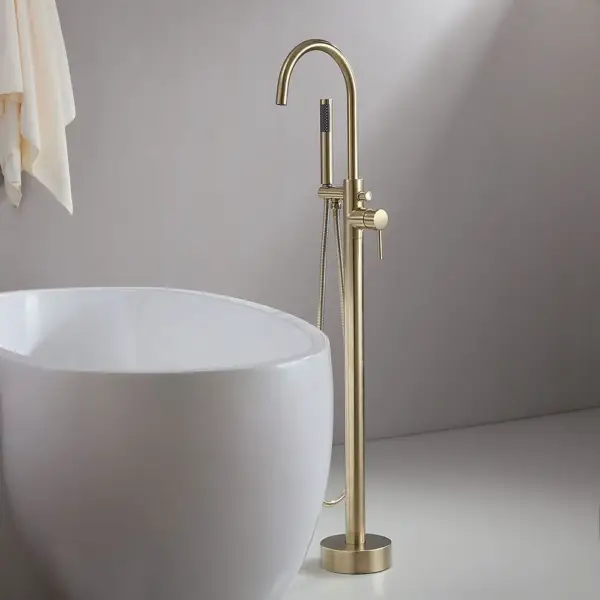 Brewst Freestanding Single Lever Handle Bath Filler Tap with Handshower Solid Brass - Image 5