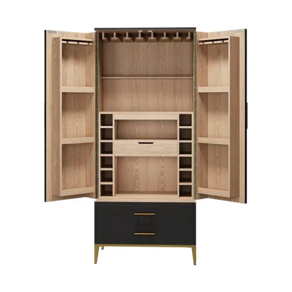 Black Bar Cabinet with Door Modern Storage Home Bar Cabinet with Glass Rack&Drawers - Image 9