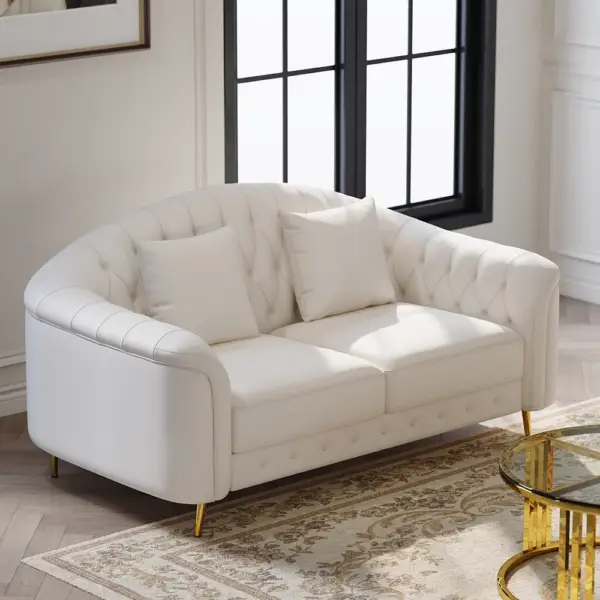 3 Pieces Beige Leather Sofa and Loveseat Living Room Set with Pillows - Image 3