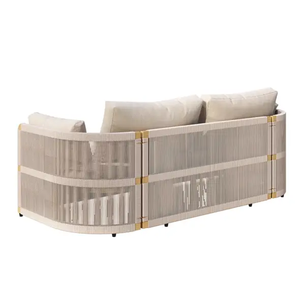 4 Pieces Modern Aluminum & Rope Outdoor Swivel Sofa Set with Coffee Table in Khaki for 6 - Image 10