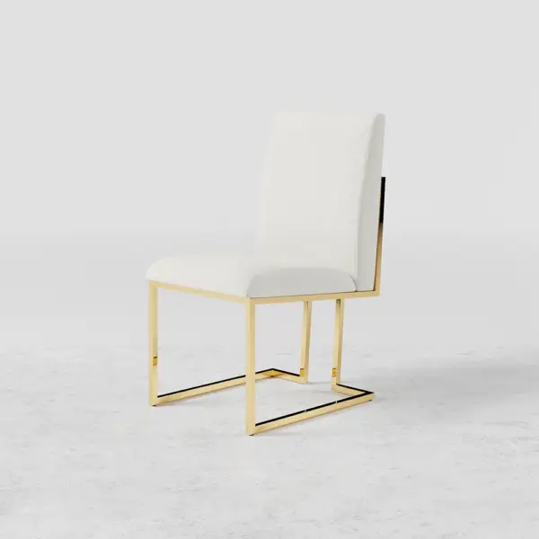 Modern Linen Dining Chair Upholstered in Beige Stainless Steel Leg Gold (Set of 2) - Image 15