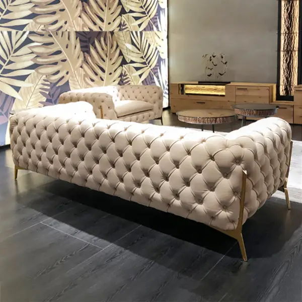 2300mm Beige Modern Chesterfield Sofa 3-Seater Button Tufted Velvet - Image 2