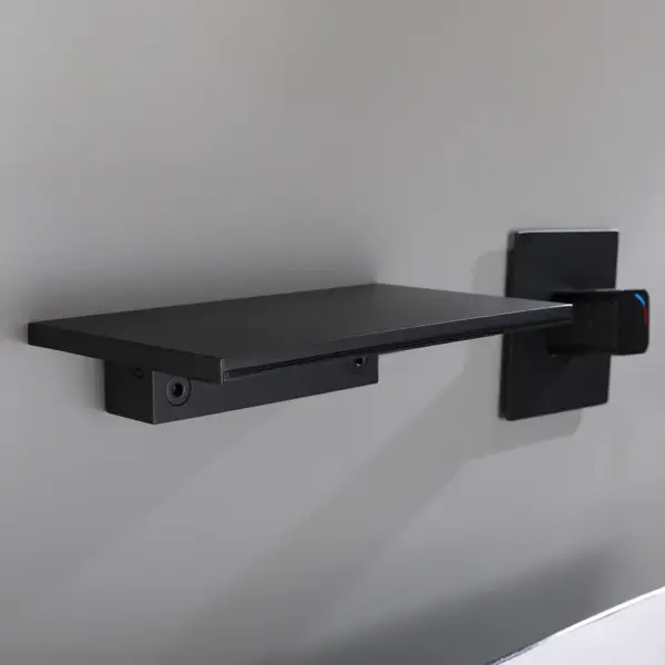 Waterfall Wall Mount Bathroom Basin Tap Single Knob Solid Brass Matte Black - Image 3
