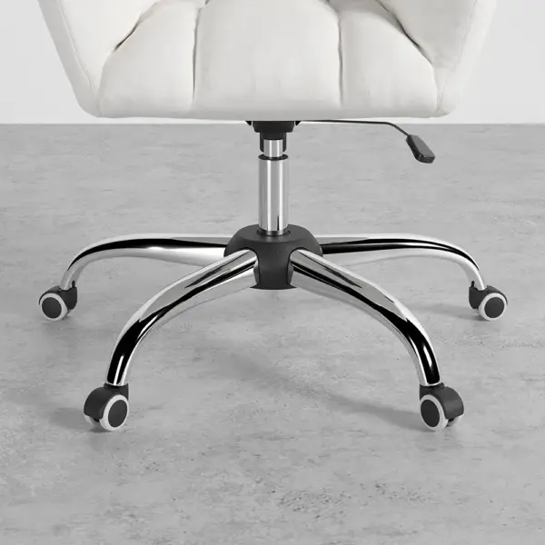 Modern White Office Chair Upholstered Cotton & Linen Swivel Task Chair Height Adjustable - Image 9