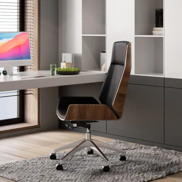 Black Faux Leather Office Chair Desk Chair with Wheels & Adjustable Height - Image 5
