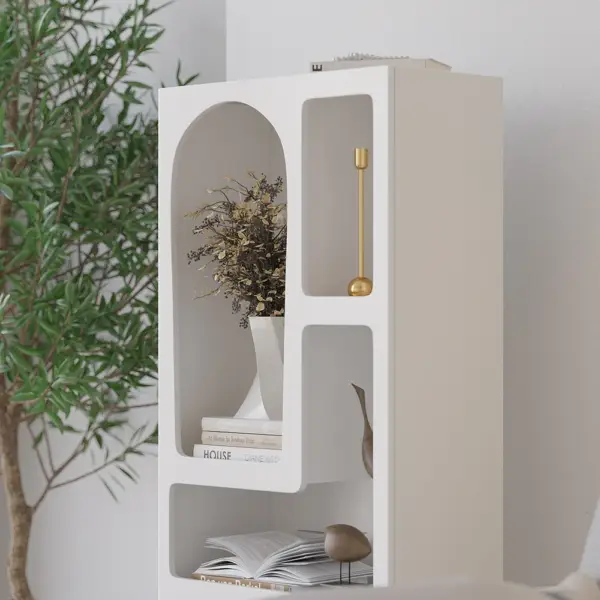 Codiys 1500mm Art Deco White Arched Bookcase Tall Open Geometric Japandi Bookshelf Wood - Image 5