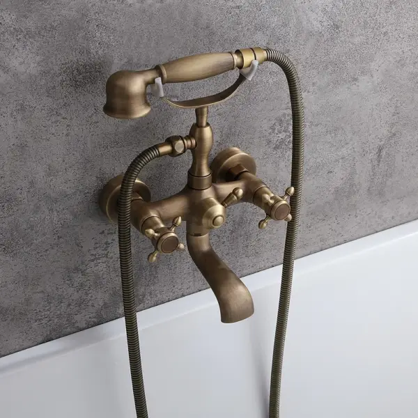 Chester Classic Style Antique Brass Wall Mount Clawfoot Tub Filler with Hand Shower - Image 3