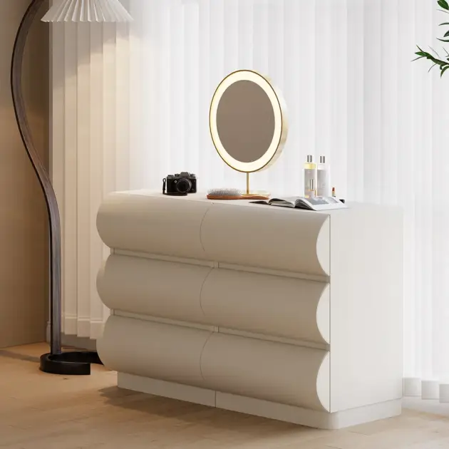 Humply Modern White Leather 6 Drawer Dresser Chest with Storage Cabinet