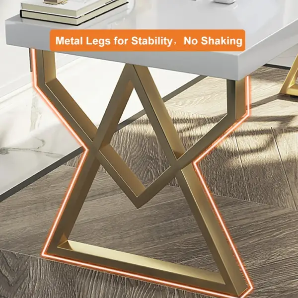 1000mm Modern White Rectangular Writing Desk with Gold Base - Image 9
