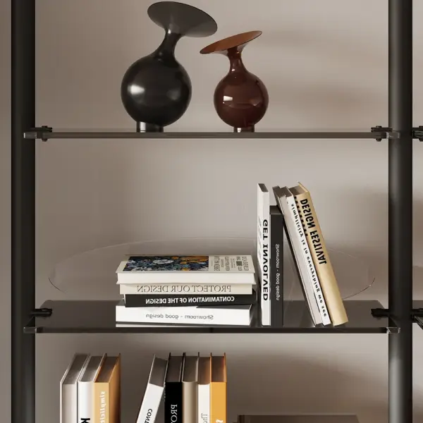 5-Tier Industrial Ladder Shelf Acrylic Black & Grey Wall Mounted Display Bookshelf - Image 6