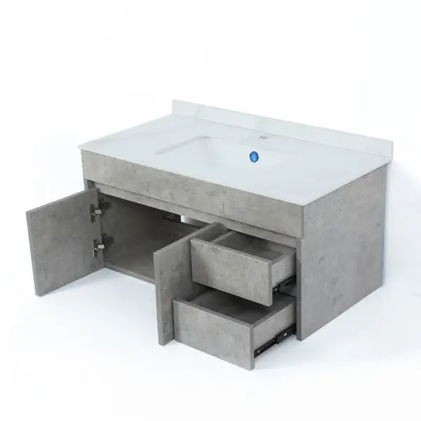 900mm Floating Bathroom Vanity with Faux Marble Countertop Basin Wall Mounted - Image 11
