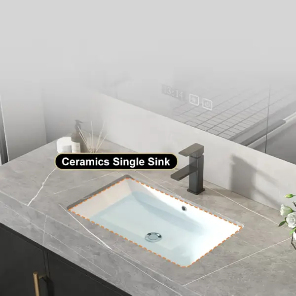 Modern 1000mm Floating Black Bathroom Vanity Stone Top Wall Mounted Bathroom Cabinet - Image 4