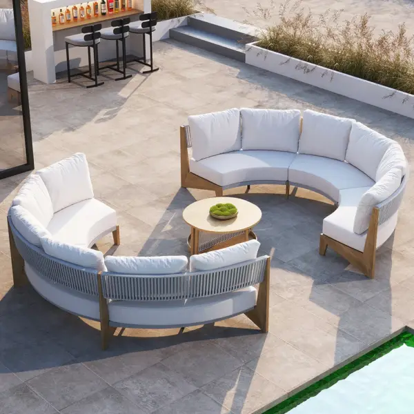 8 Pieces Farmhouse Curved Modular Outdoor Patio Sectional Sofa Set with Coffee Table