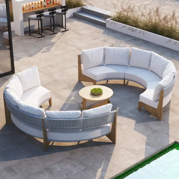 8 Pieces Farmhouse Curved Modular Outdoor Patio Sectional Sofa Set with Coffee Table