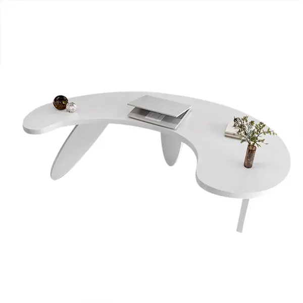 1400mm Modern White Curved Desk Wooden Home Office Desk with 3 Oval Legs - Image 8