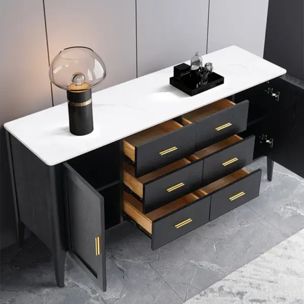 Modern Black Sideboard Buffet Sintered Stone Top Drawers&2 Doors Kitchen Cabinet - Image 3