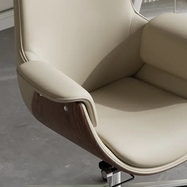 Grey Leather Modern Home Office Chair Upholstered High Back Desk Chair Wooden Frame - Image 6