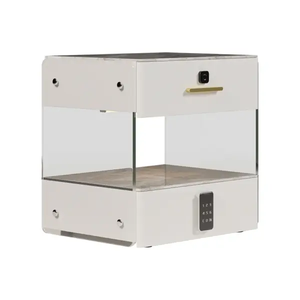 Modern White Smart Leather Nightstand with Light & Sintered Stone Top & Fingerprint Lock - Image 8