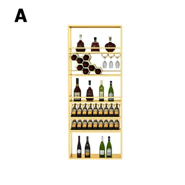 Gold Contemporary Standing Honeycomb Wine Rack with Glass Rack-A - Image 6