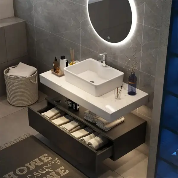 1000mm Modern Floating Bathroom Vanity Set With Single Basin White and Black - Image 2