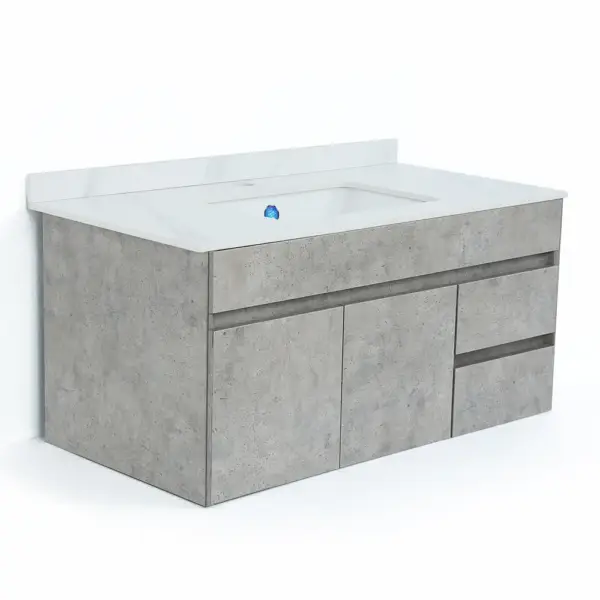 900mm Floating Bathroom Vanity with Faux Marble Countertop Basin Wall Mounted - Image 9