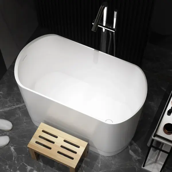 1000mm Modern Deep Oval Freestanding Matte White Stone Resin Japanese Soaking Bath - Image 3