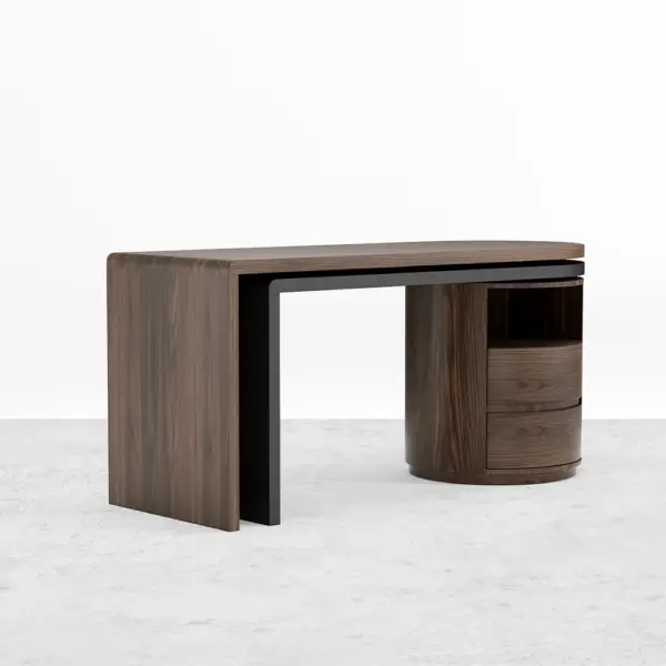Modern L Shaped Desk in Walnut with 1 Cabinet & 2 Drawers 1520mm Executive Office Desk - Image 6