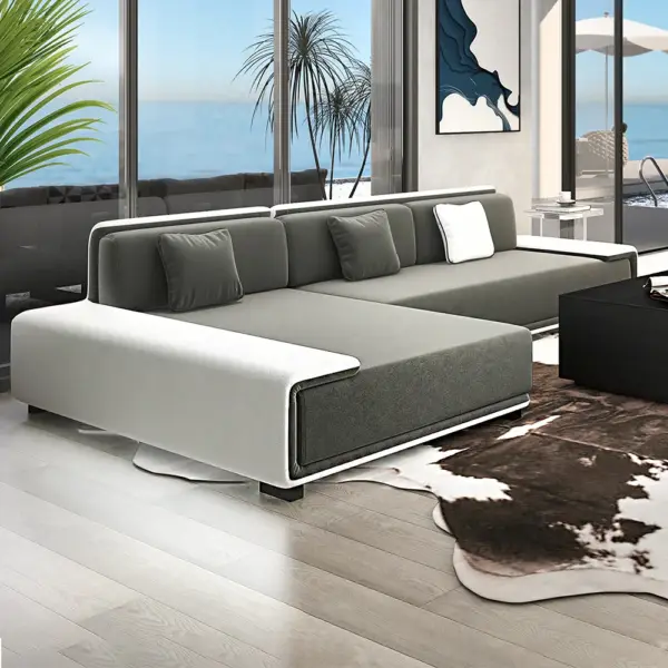 Doart 112" Cotton & Linen 4-Seater Modern Corner Modular Sectional Sofa L-Shaped - Image 3