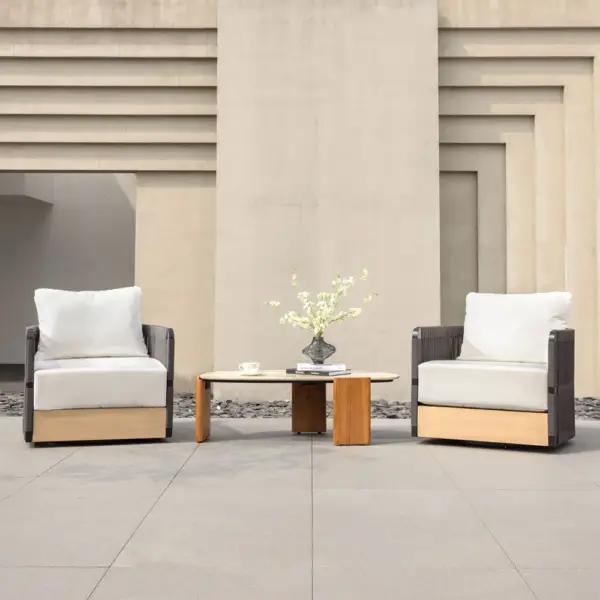Black Woven Rope Outdoor Swivel Chair Sofa 360 Degree Rotatable Coastal Patio Armchair - Image 5