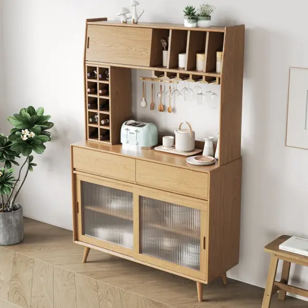 Mid-Century Modern 1710mm Tall Freestanding Pantry Cabinet with Storage Natural Hutch - Image 4