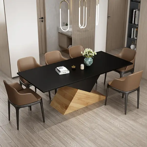 6~8 Seater Black Rectangular Dining Table Solid Wood Dinner Table