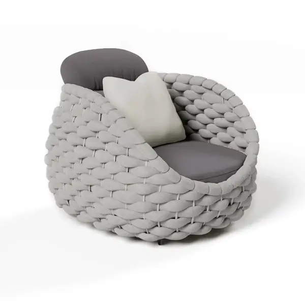 Tatta Modern Outdoor Swivel Chair 360 Degree Rotatable Gray Woven Rope Armchair Sofa - Image 9